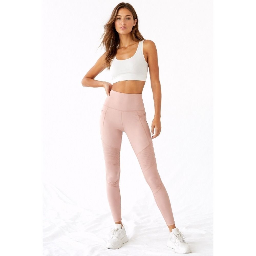 Athleta Inclination Moto Tight Leggings Pink XXS High Rise Ribbed‎